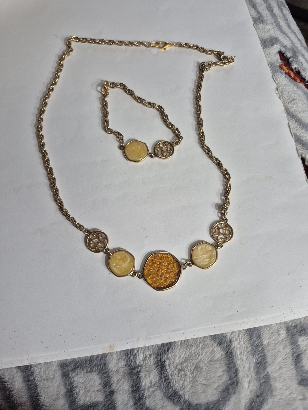 Gold-Tone Amber Accent Necklace and Bracelet Set - Women Jewelry